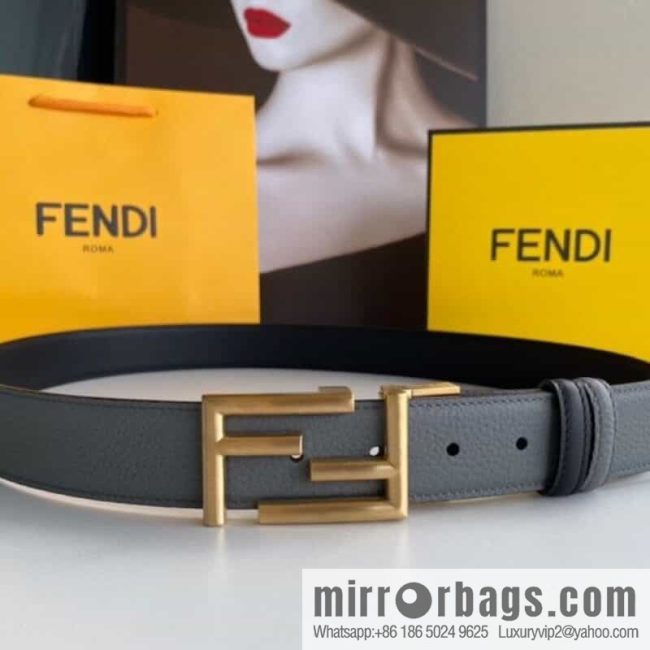 FENDI Fendi FF logo exquisite craftsmanship metal buckle first layer cowhide belt 3.5cm - Image 6