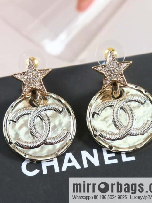 New ☑️ Chanel c2 double c pentagram star round stud earrings