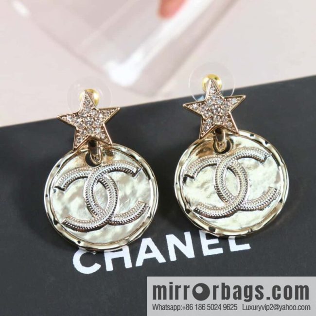 New ☑️ Chanel c2 double c pentagram star round stud earrings