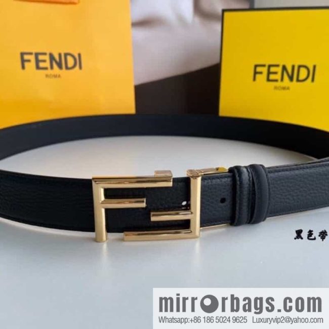 FENDI Fendi FF logo exquisite craftsmanship metal buckle first layer cowhide belt 3.5cm - Image 2