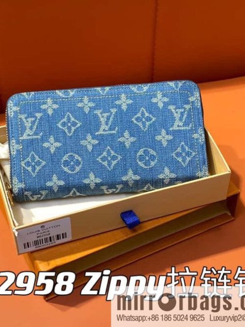 [Original single boutique] M82958 blue denim, single zipper wallet series Zippy zipper wallet