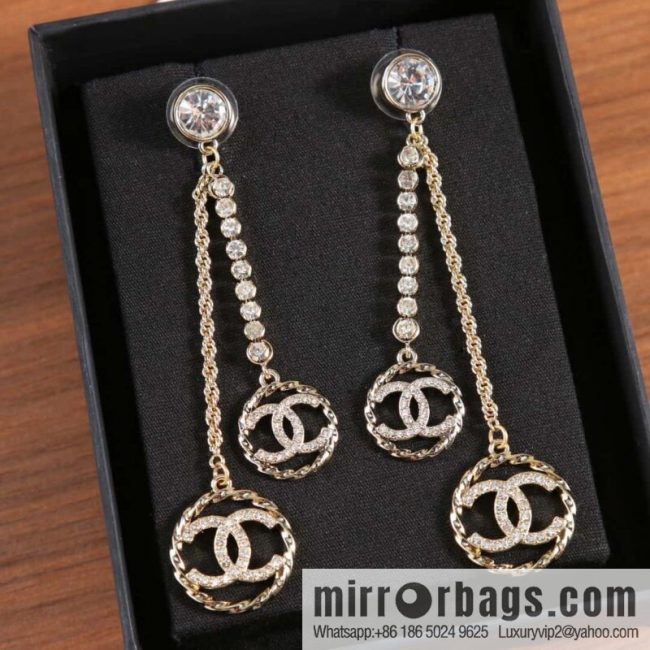 New ☑️ Chanel c2 double c fringe round stud earrings