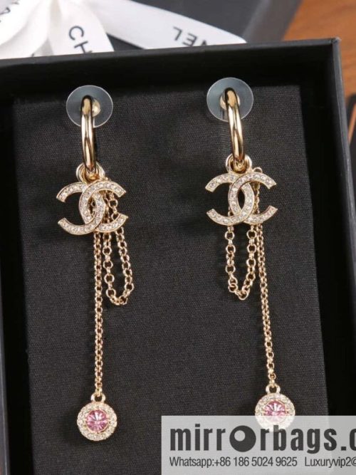 New ☑️ CHANEL Chanel c2 double c tassel pink diamond round stud earrings