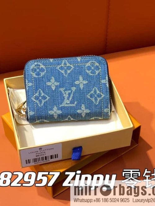 [Original single boutique] M82957 blue denim, single zipper wallet series Zippy zero wallet