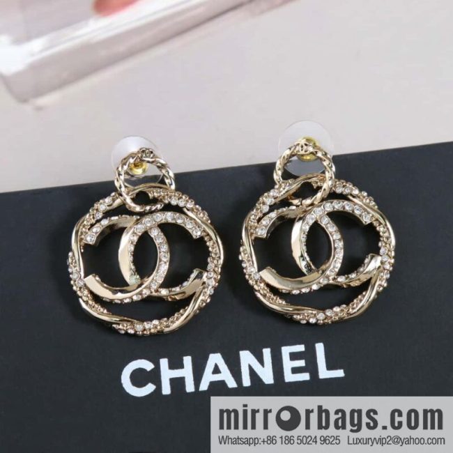 New ☑️ Chanel c2 double c hollow round stud earrings