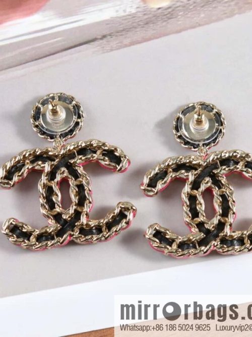 New ☑️ CHANEL Chanel c2 double c black leather rope stud earrings