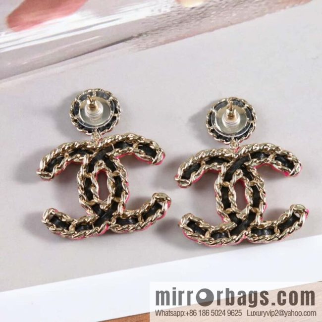 New ☑️ CHANEL Chanel c2 double c black leather rope stud earrings