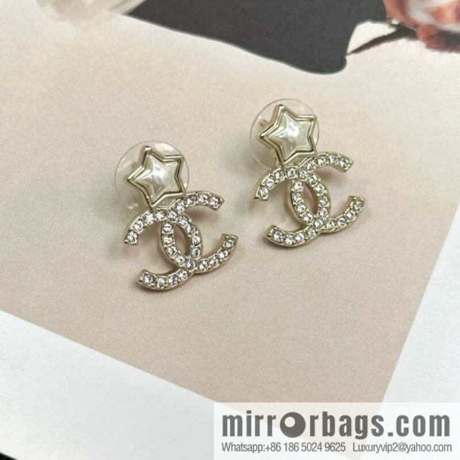 ☀️New ☑️ Chanel C2 double c pentagram ⭐ star stud earrings ☀️