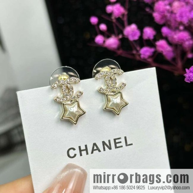 ☀️New ☑️ Chanel C2 double c pentagram ⭐ star stud earrings ☀️