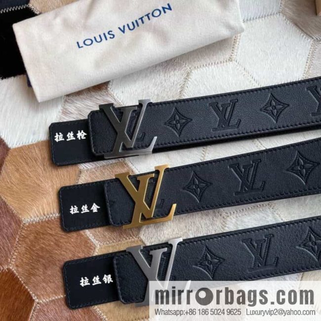 LV/Louis Vuitton, letter metal buckle cowhide embossed belt 40mm.