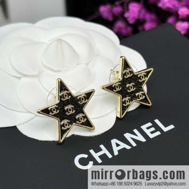 ☀️New ☑️ Chanel C1 double c pentagram ⭐ star stud earrings ☀️