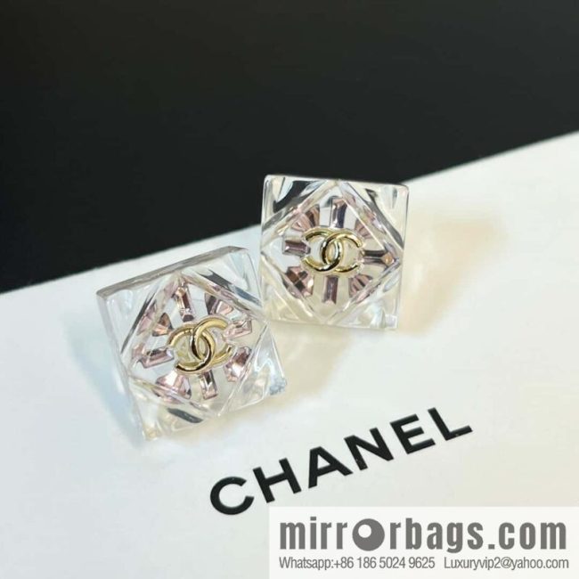 ☀️New ☑️ Chanel C1 double c transparent acrylic square stud earrings ☀️