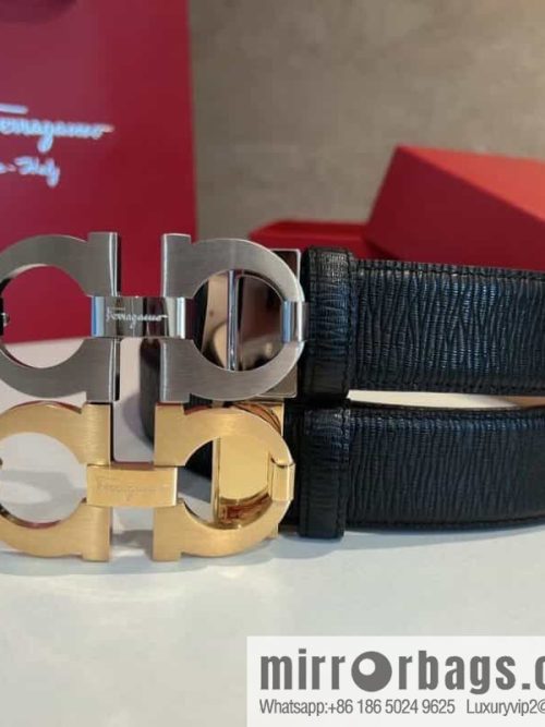Ferragamo Ferragamo, Stainless Steel Figure 8 Metal Buckle, Metal Buckle Men\'s 3.5cm Belt