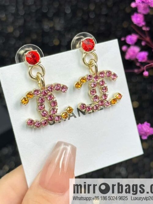 ☀️New ☑️ Chanel C2 double c pink diamond stud earrings ☀️
