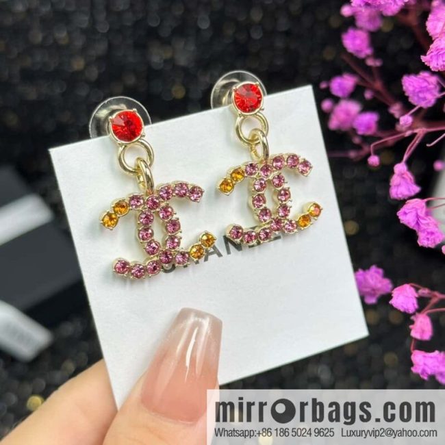 ☀️New ☑️ Chanel C2 double c pink diamond stud earrings ☀️