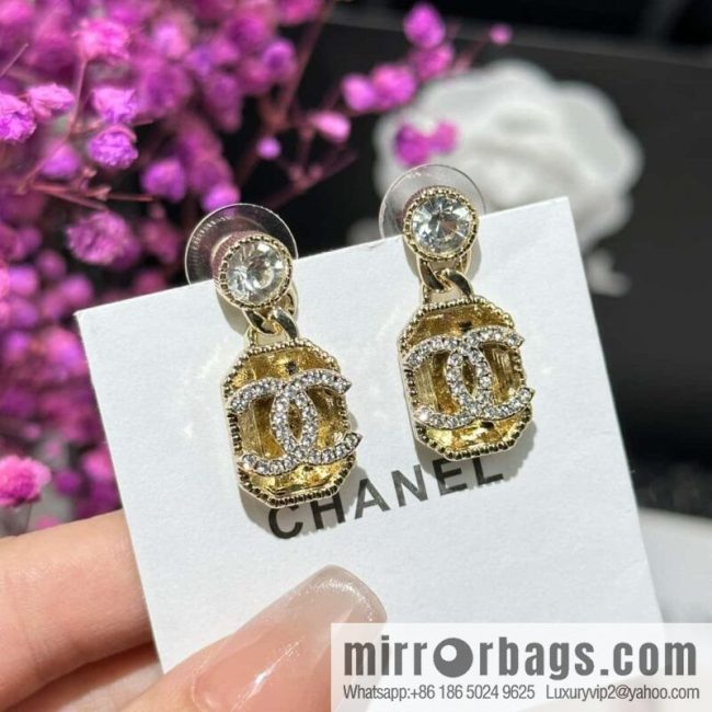 ☀️New ☑️ chanel c1 double c rhinestone octagon stud earrings ☀️
