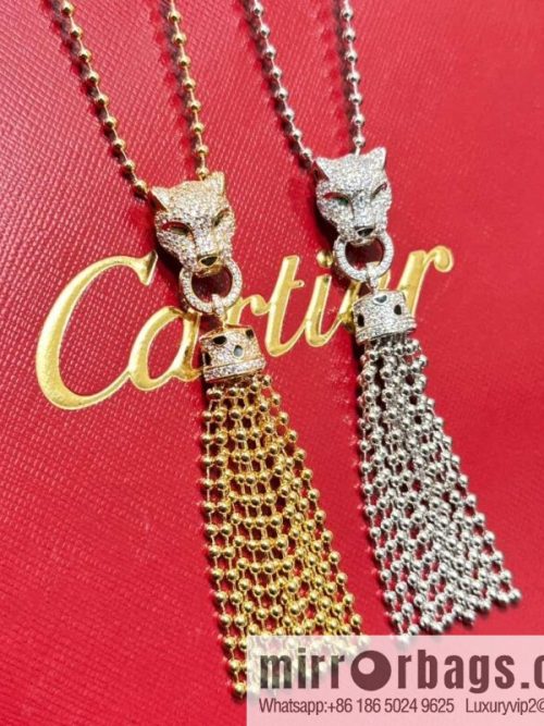 ☀️Cartier PANTHÜRE DECARTIER Jungle Series Full Diamond Tiger Head Tassel Necklace ☀️