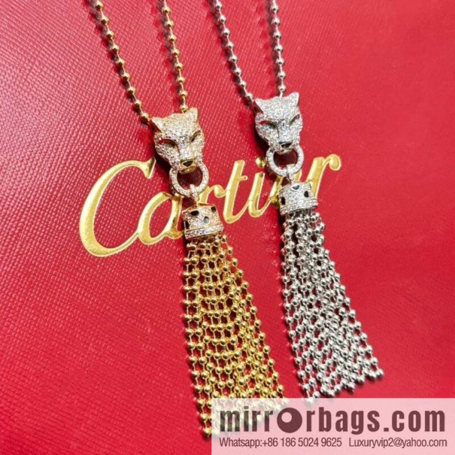 ☀️Cartier PANTHÜRE DECARTIER Jungle Series Full Diamond Tiger Head Tassel Necklace ☀️
