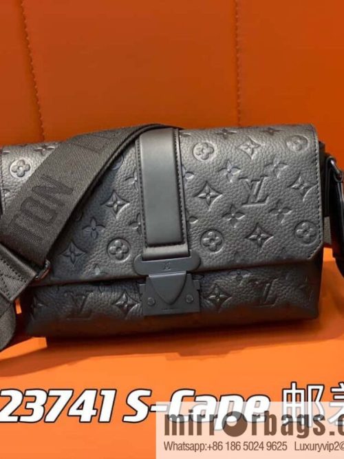 [Original single boutique] M23471 black full leather men\'s bag messenger bag series S-Cape messenger bag