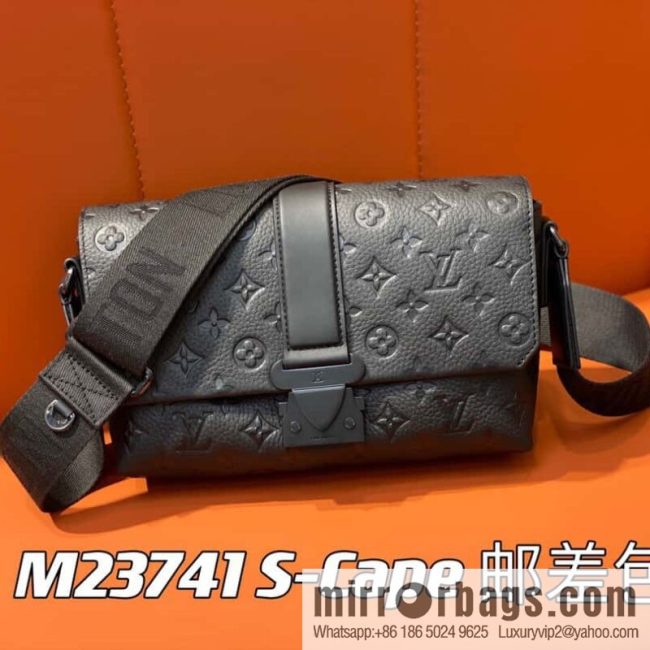 [Original single boutique] M23471 black full leather men\'s bag messenger bag series S-Cape messenger bag