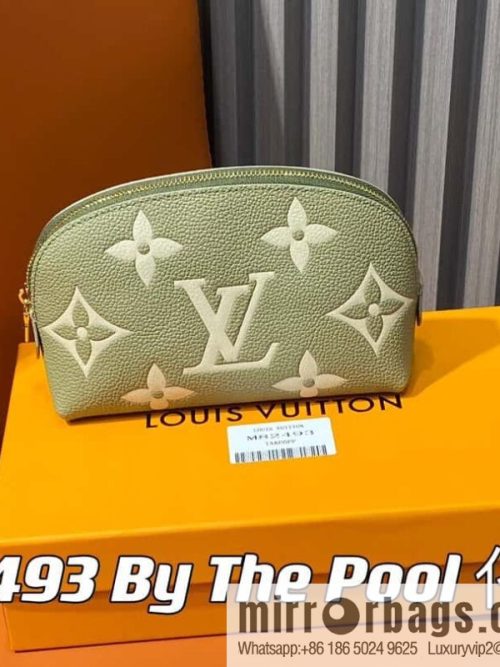 [Original single boutique] M82493 grass green silk screen, full leather pouch clutch bag series By The Pool pouch