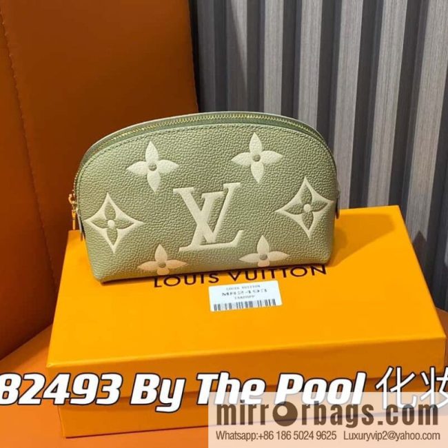 [Original single boutique] M82493 grass green silk screen, full leather pouch clutch bag series By The Pool pouch