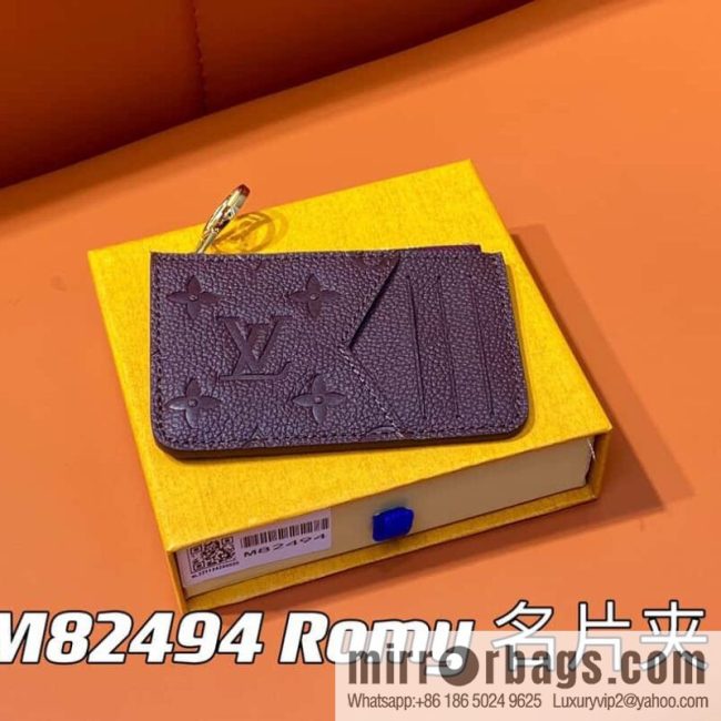 [Original single boutique] M82494 fuchsia full leather embossed card holder wallet series Romy business card holder