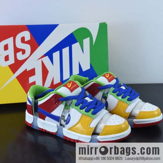 eBay x SB Dunk red, white, yellow and green cut-off color cut-out patchwork low-top casual board shoes, item number: FD8777-100