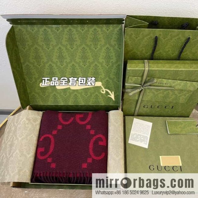 GUCCI Gucci GG pattern fringed detail pure cashmere scarf 674275 - Image 2