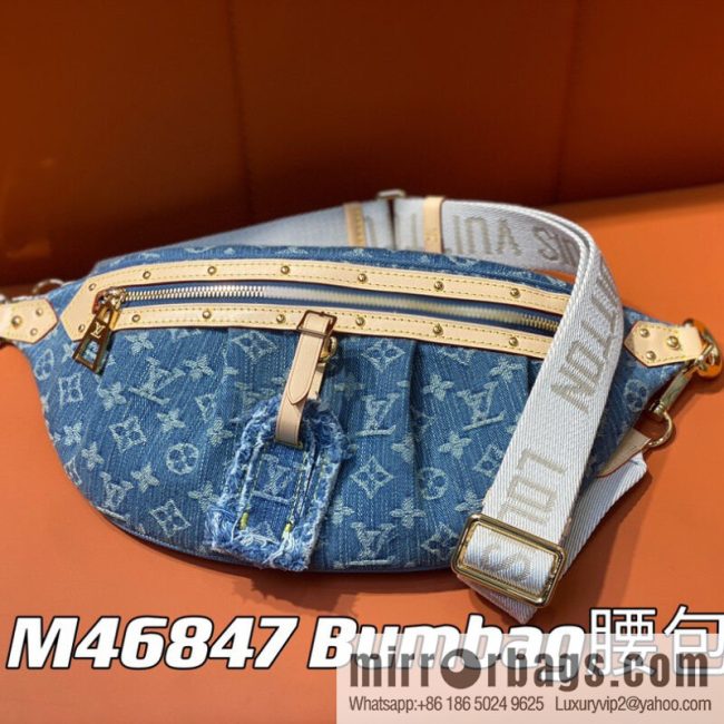 [Original order boutique] M46847 blue denim, denim breast bag fanny pack series, the latest bumbag fanny pack.