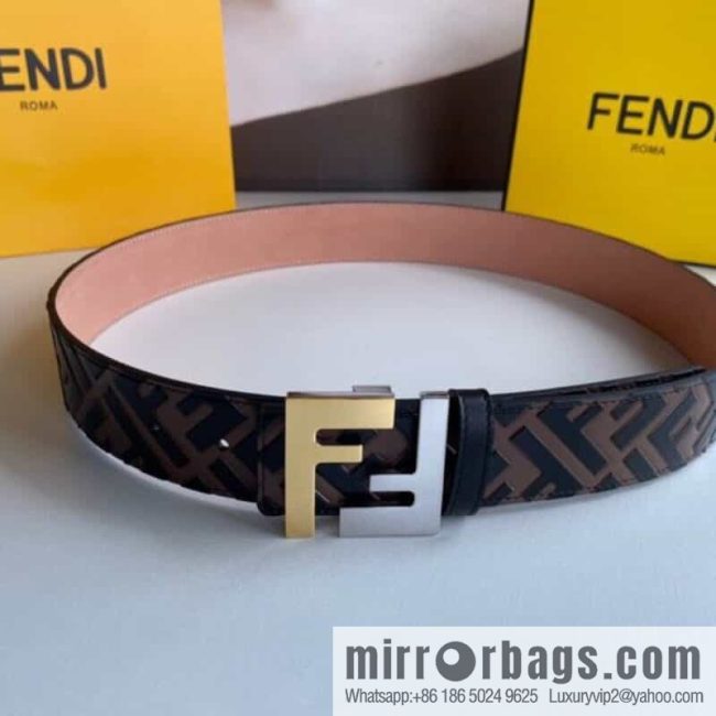 FENDI Fendi Men\'s FF Micro Standard Exquisite Craft Metal Buckle, First Layer Cowhide Belt 4.0cm - Image 4