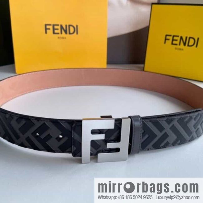 FENDI Fendi Men\'s FF Micro Standard Exquisite Craft Metal Buckle, First Layer Cowhide Belt 4.0cm - Image 3