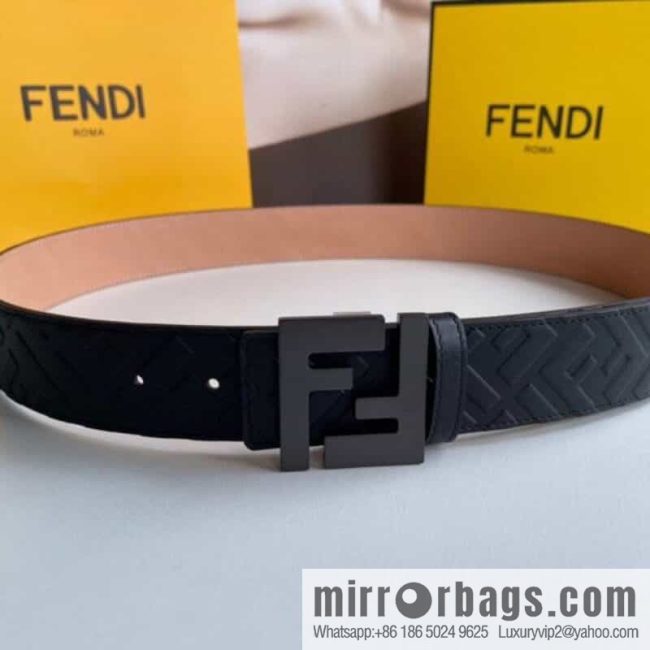 FENDI Fendi Men\'s FF Micro Standard Exquisite Craft Metal Buckle, First Layer Cowhide Belt 4.0cm - Image 2