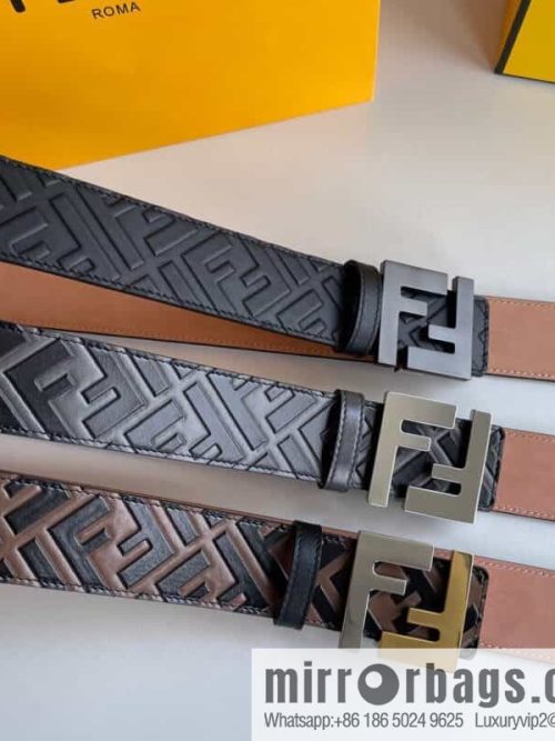 FENDI Fendi Men\'s FF Micro Standard Exquisite Craft Metal Buckle, First Layer Cowhide Belt 4.0cm