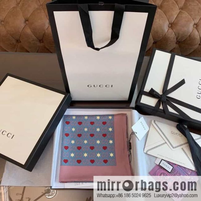 GUCCI Gucci heart-shaped pattern double G letter interwoven 100% silk scarf - Image 2
