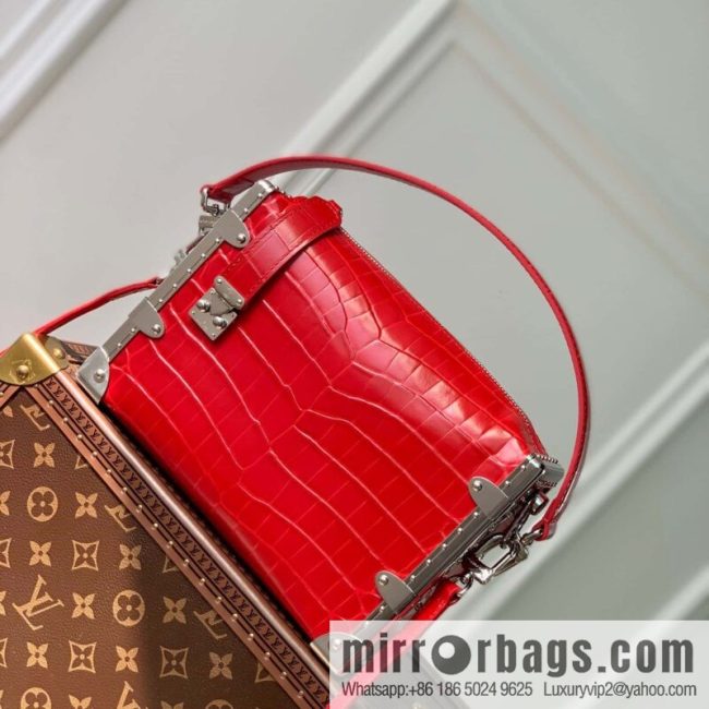 M21477 red alligator pattern M46358 full leather box bag series M21741 SIDE TRUNK handbag