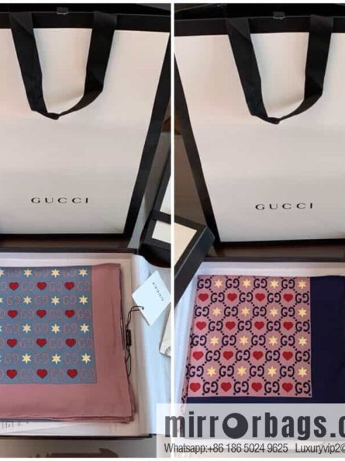 GUCCI Gucci heart-shaped pattern double G letter interwoven 100% silk scarf