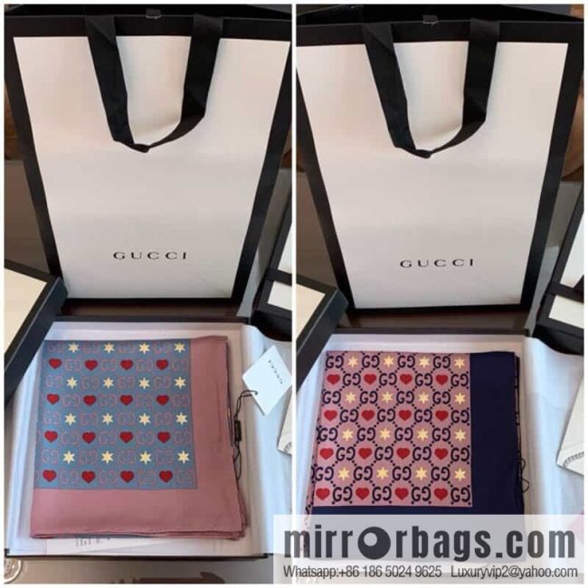 GUCCI Gucci heart-shaped pattern double G letter interwoven 100% silk scarf