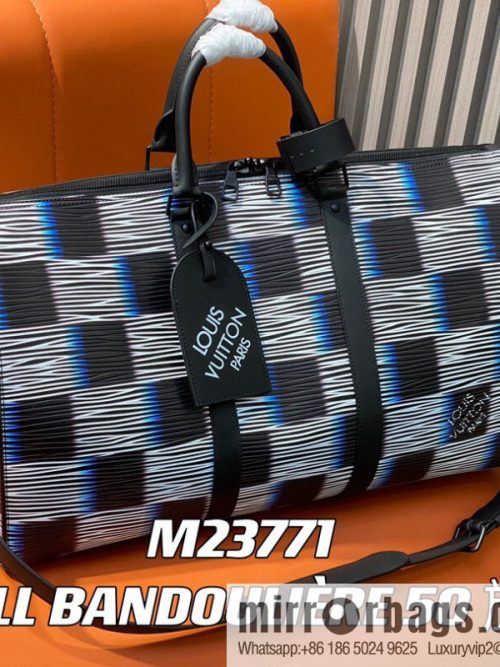 [Original single boutique] M23771 night chessboard plaid full leather epi travel bag series KEEPALL BANDOULIIZRE 50 travel bag