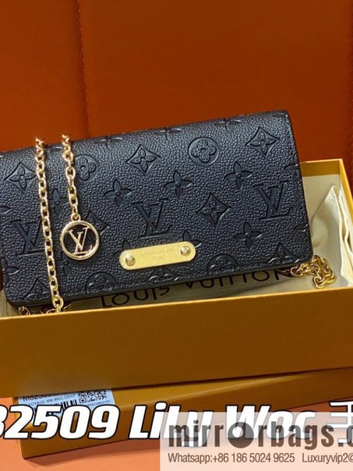 [Original single boutique] M82509 black full leather embossed chain bag series chain bag woc series LiLy Woc handbag