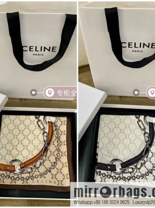 CELINE Celine Arc de Triomphe logo 100 silk square scarf