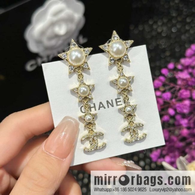 ☀️New ☑️ chanel c4 double c pentagram ⭐ star stud earrings ☀️
