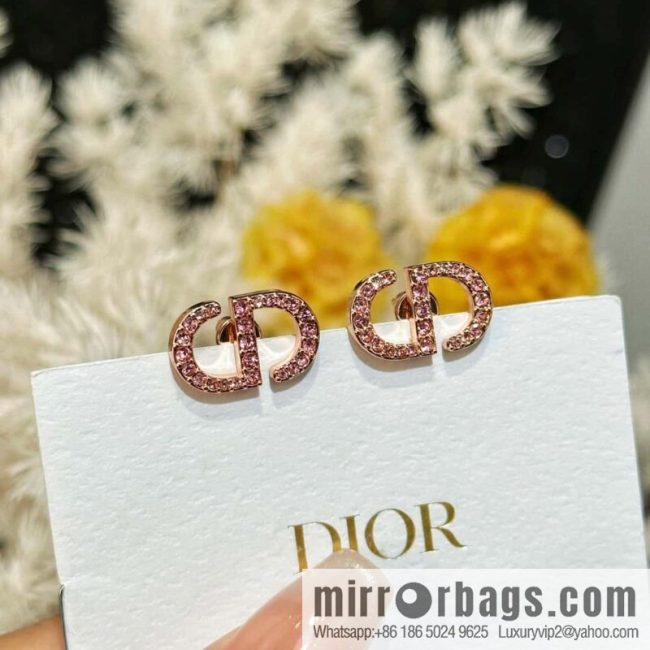 ☀️New ☑️ Dior pink diamond rose gold CD stud earrings ☀️