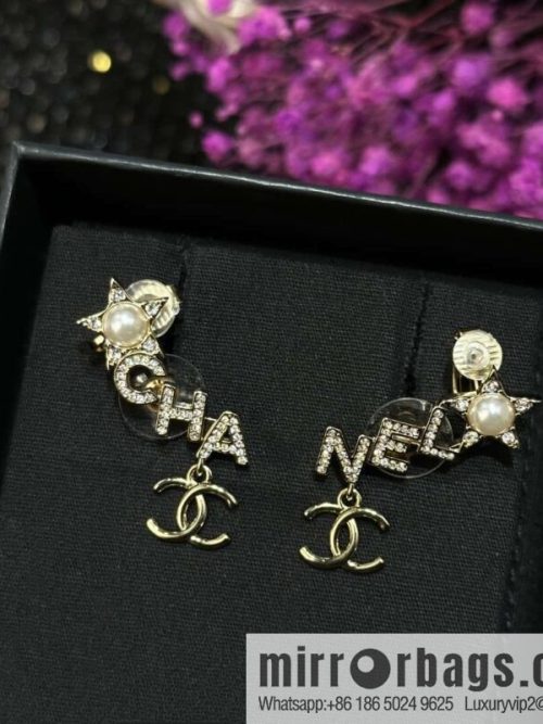 ☀️New ☑️ Chanel double c full diamond letter pentagram ⭐ star earclip stud earrings ☀️