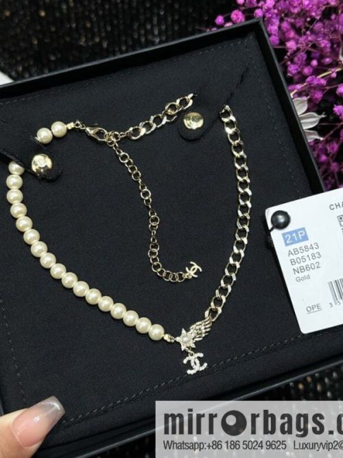 ☀️New ☑️ Chanel Double C Pentagram ⭐ Star Wings Pearl Necklace ☀️