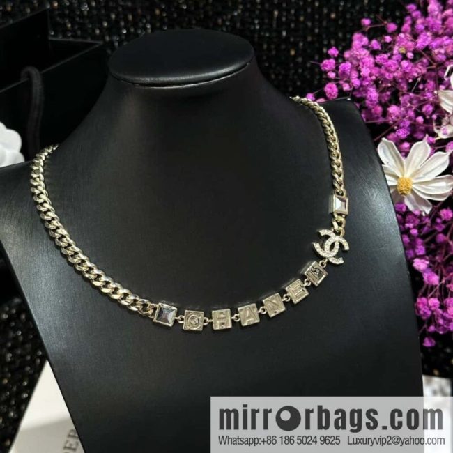 ☀️New ☑️ Chanel Double C Square Diamond Letter Necklace ☀️