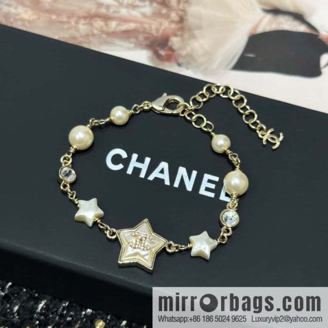 ☀️New ☑️ Chanel Double C Pentagram ⭐ Star Pearl Bracelet ☀️