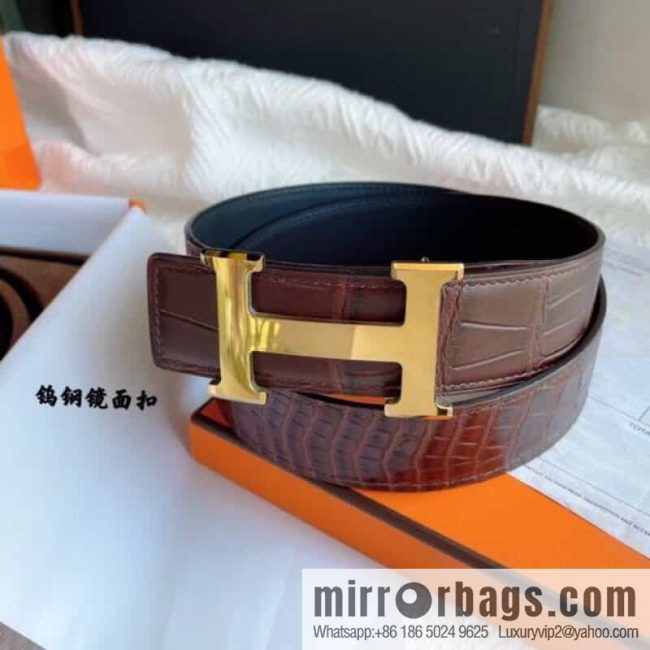 Hermès, imported leather pressed alligator leather bottom men\'s 38cm belt - Image 3