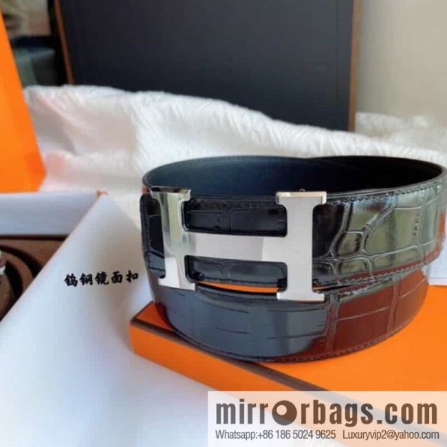 Hermès, imported leather pressed alligator leather bottom men\'s 38cm belt - Image 2
