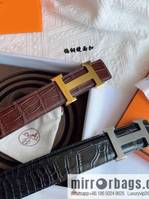 Hermès, imported leather pressed alligator leather bottom men\'s 38cm belt